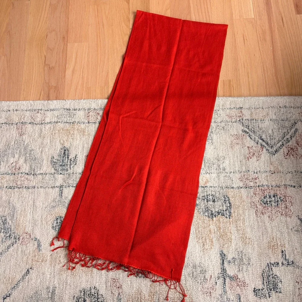 Vintage Anichini Diviya Silk Pashmina Handmade Scarf Fringe Wrap Shaw Orange/Red